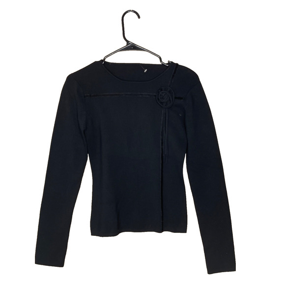 Y2K Women’s Fitted Black Sweater Top M Rosette Whimsigoth Grunge Witchy NWOT - Picture 1 of 5